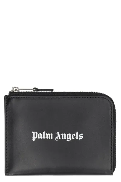 Palm Angels Leather Card Holder In Black