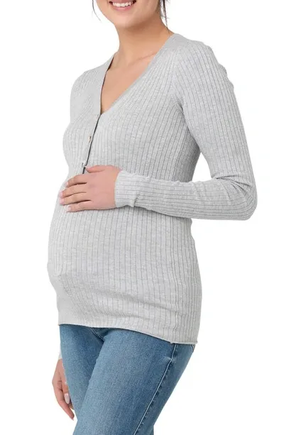 Ripe Maternity Zoe Button Up Nursing Knit Top Silver Marle