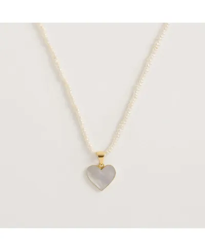 Freya Rose Seed Pearl Necklace With Mother Of Pearl Heart Pendant In White