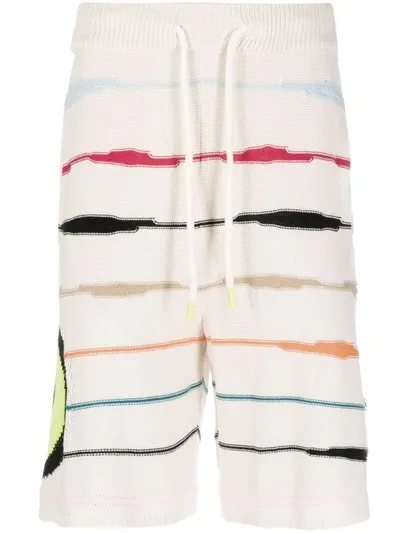 Barrow Intarsia-knit Logo Striped Shorts In Neutrals