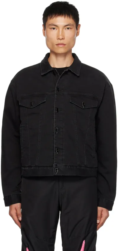 Members Of The Rage Mens Black Wash Padded Boxy-fit Denim Jacket