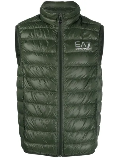 Ea7 Logo-print Padded Down Gilet In Green