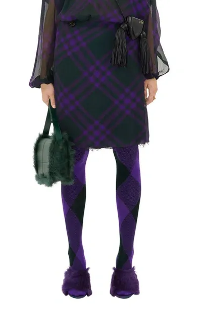 Burberry Silk Check Mini Skirt In Royal Check