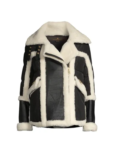 Nicole Benisti Women's Mixed Media Shearling Down Moto Jacket In Black White