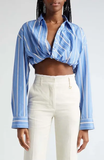 Jacquemus La Chemise Bahia Cotton Blend Crop Shirt In Blue