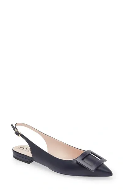 Roger Vivier Gommettine Point-toe Leather Slingback Flats In Blue