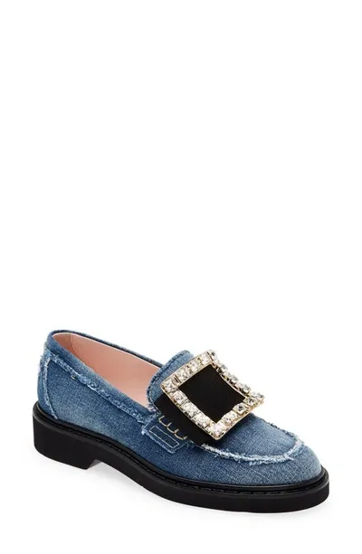 Roger Vivier Women's Viv Rangers Buckle Loafers 25mm Loafers In Blue