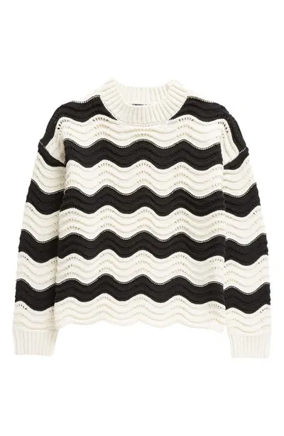 Freshman Kids' Wave Stripe Chenille Crewneck Sweater In Black White