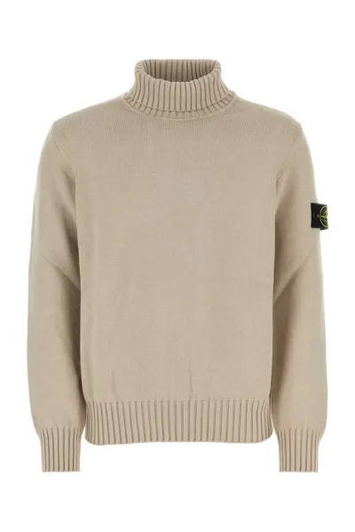 Stone Island Logo Patch Turtleneck Jumper In Brown