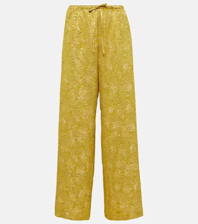 Dries Van Noten Metallic Floral Brocade Straight-leg Pull-on Pants In Gold