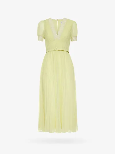 Self-portrait Chiffon Pleated Midi Dress In Yellow