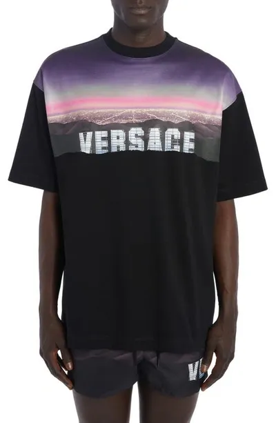 Versace Hills Printed Cotton T-shirt In Black