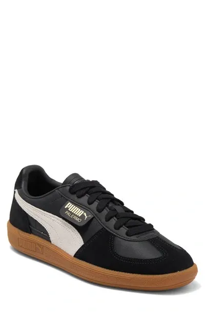 Puma Palermo Leather Sneaker In  Black/feather Grey/gum