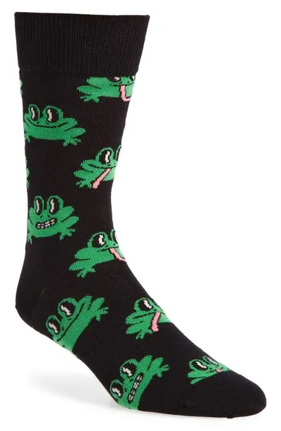 Happy Socks Frog Crew Socks In Black