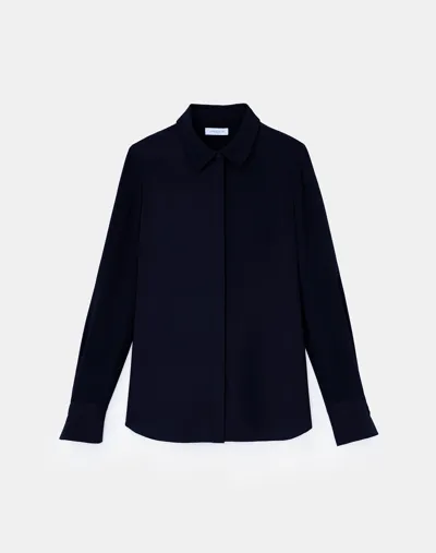 Lafayette 148 Silk Georgette Button Blouse In Blue