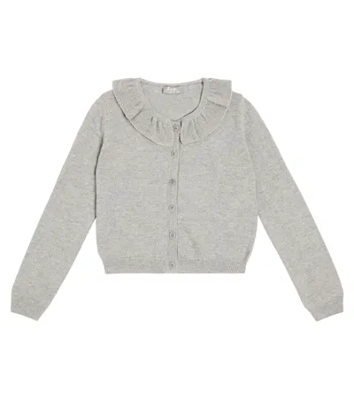 Il Gufo Kids' Ruffle-trimmed Wool Cardigan In Grey