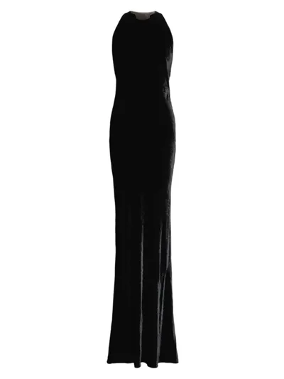 Ralph Lauren Crystal-embellished Mesh-panelled Gown In Black