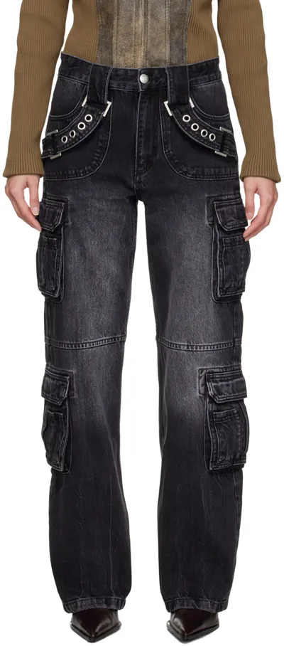 Misbhv Harness Strap Cargo Jeans In Black