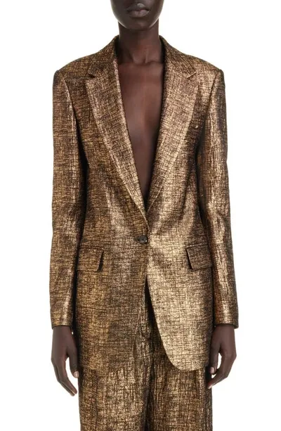 Dries Van Noten Blanchet One-button Metallic Blazer In Gold