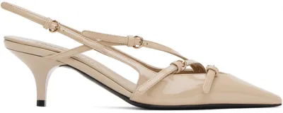 Miu Miu Patent Buckle-trio Slingback Pumps In Neutral