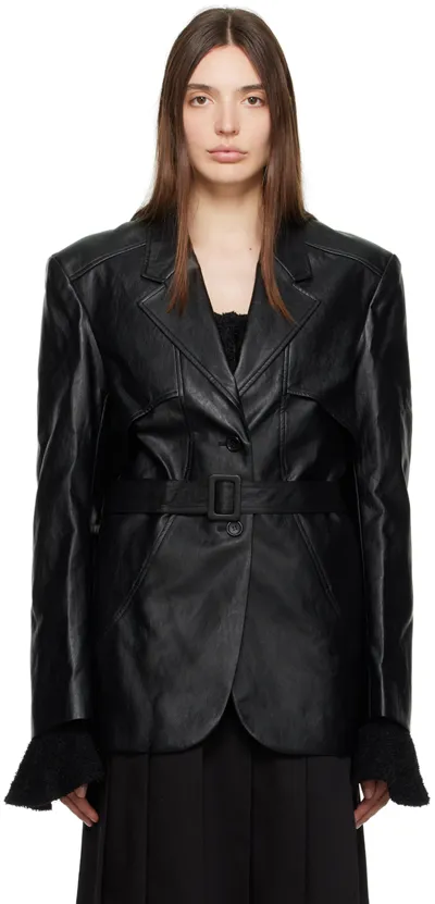 Kijun Black Belted Faux-leather Blazer