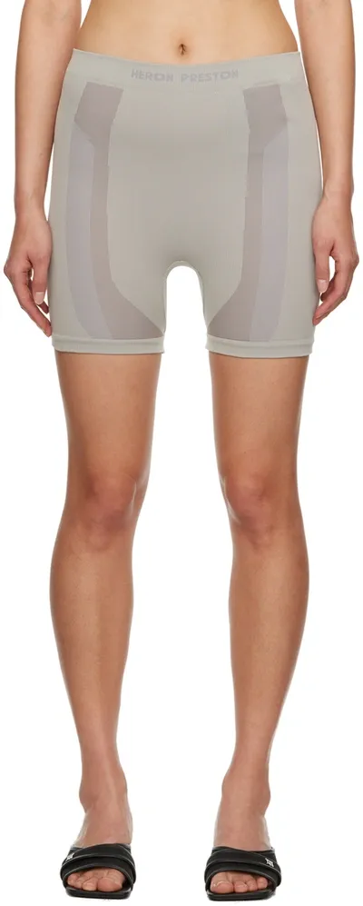 Heron Preston Gray 3d Ribbing Shorts In Beige Light Grey