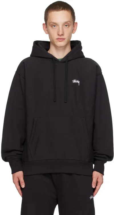 Stussy Stock Logo Hoodie Black Cotton Hoodie In Navy