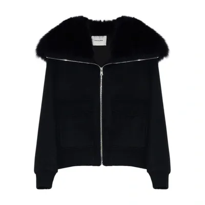 Yves Salomon Faux-fur Collar Zipped Jacket In Noir