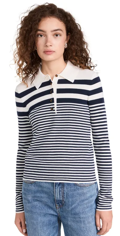 Veronica Beard Raj Striped Wool Polo Sweater In Ivory Navy