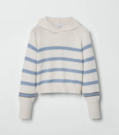 Brunello Cucinelli Kids' Cashmere Hooded Sweater In Neutrals