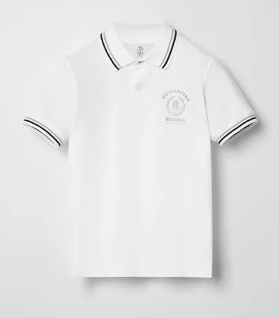 Brunello Cucinelli Kids' Logo-print Cotton Polo Shirt In White