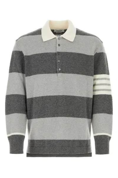 Thom Browne Polopullover Aus Jacquard-strick In Gray