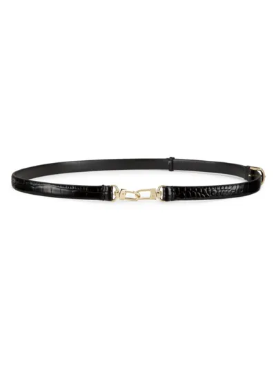 Totême 1cm Double Clasp Embossed Leather Belt In Black Croc