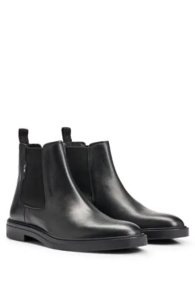 Hugo Boss Leather Chelsea Boots With Signature-stripe Detail In Black 001