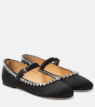 Mach & Mach Audrey Crystal-embellished Ballerina Shoes In Black