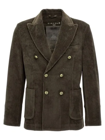 Circolo 1901 Velvet Double-breasted Blazer In Brown