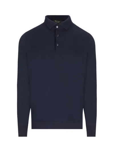 Loro Piana Men's Long-sleeve Wool Polo Shirt In Black