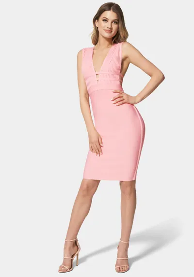 Bebe Plunge Neck Bandage Dress In Flamingo