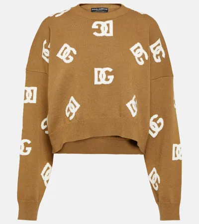 Dolce & Gabbana Dg Cropped Wool Sweater In Brown