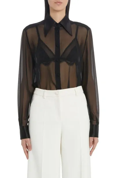 Dolce & Gabbana Semi-sheer Mesh Shirt In Black