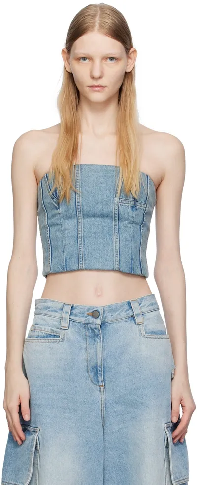 Amiri Ma Stone-wash Strapless Bustier Top In Medium Indigo