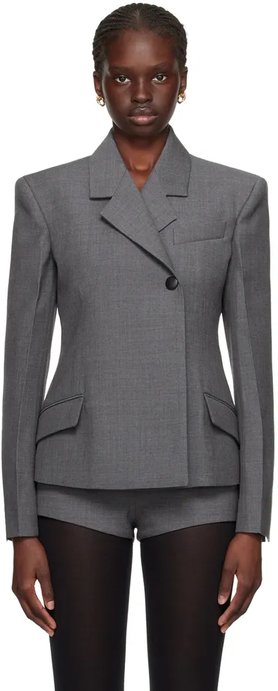 Ferragamo Wool Double Natte One-button Blazer Jacket In Vintage Gray