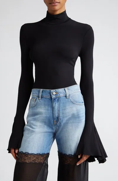 Nensi Dojaka Viscose Jersey Turtleneck Top In Black