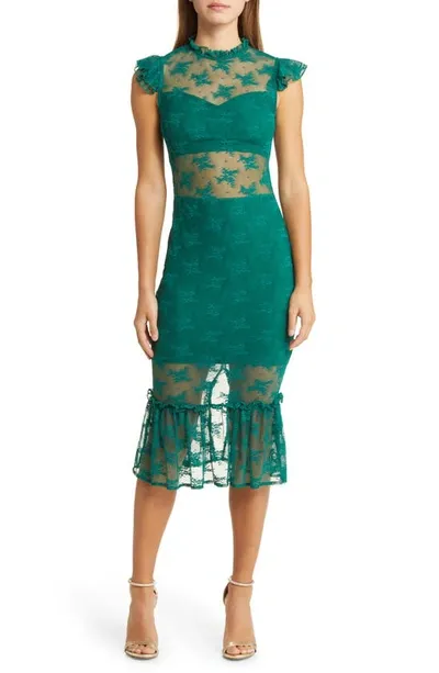 Bebe Illusion Lace Midi Dress In Evergreen