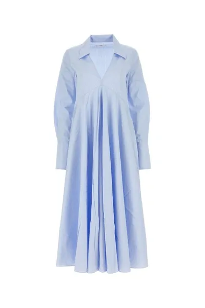 Co Llared Deep-v Shirtdress In Blue Oxford