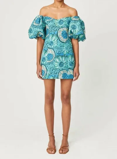 Rhode Dali Puff-sleeve Printed Linen Mini Dress In Aquatic Bloom