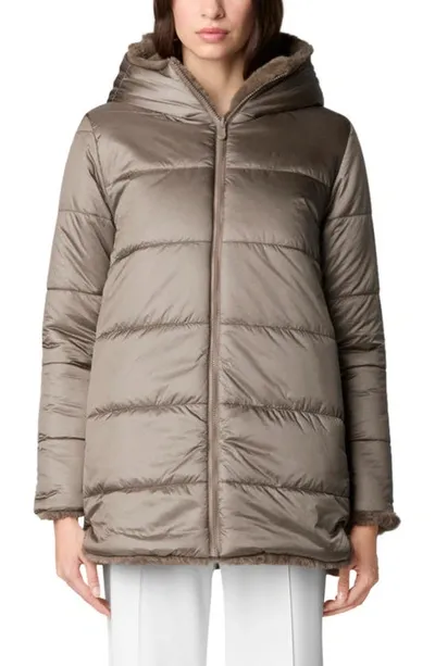 Save The Duck Bridget Reversible Faux Fur Hooded Jacket In Brown