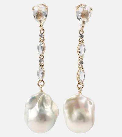 Mateo 14kt Gold Earrings With Pearls And Topaz In White