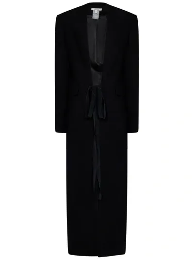 Nensi Dojaka Wool Cady Self-tie Long Coat In Black