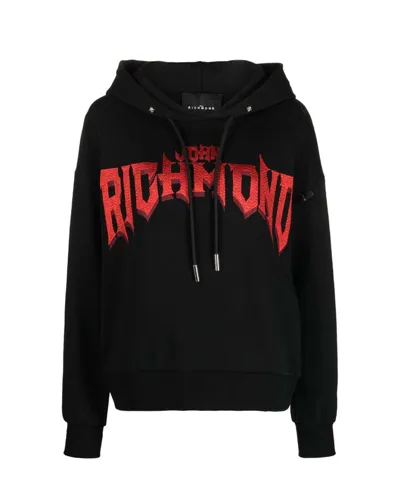 John Richmond Hoodie With Print On Front In Black